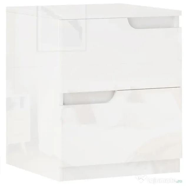 HOMCOM Noptieră Modernă cu 2 Sertare și Design Lucios, Noptieră pentru Dormitor din PAL, 40x40x48 cm, Alb Lucios | Aosom Romania