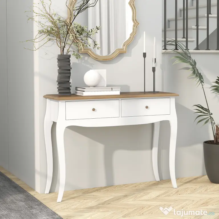 HOMCOM Masă Consolă Modernă cu 2 Sertare, Consolă de Intrare din MDF și PAL, 100x35x76,5 cm, Alb | Aosom Romania
