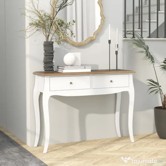 HOMCOM Masă Consolă Modernă cu 2 Sertare, Consolă de Intrare din MDF și PAL, 100x35x76,5 cm, Alb | Aosom Romania