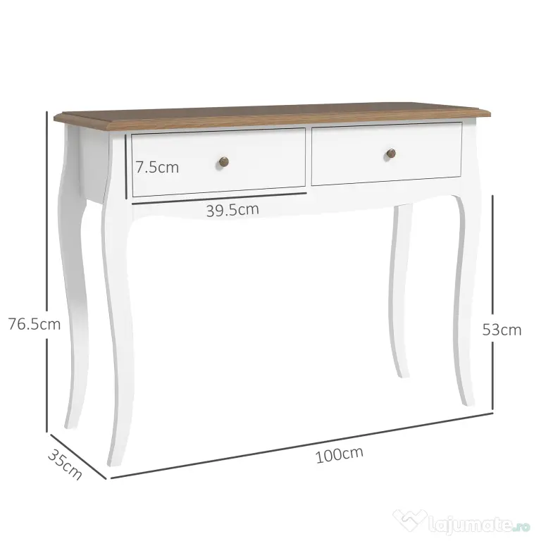 HOMCOM Masă Consolă Modernă cu 2 Sertare, Consolă de Intrare din MDF și PAL, 100x35x76,5 cm, Alb | Aosom Romania