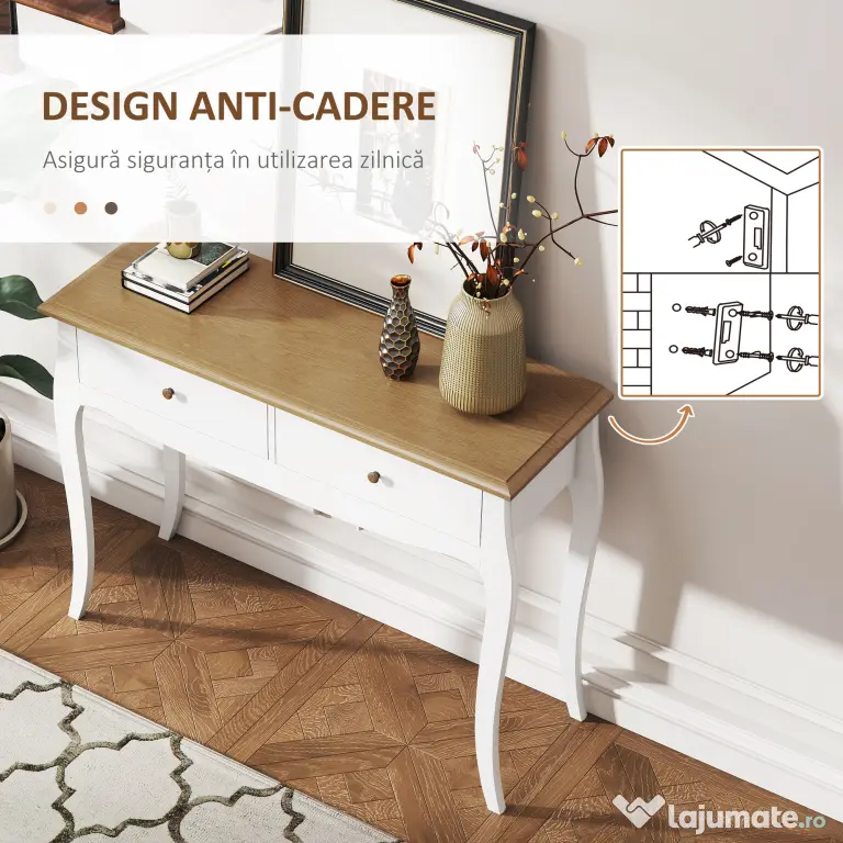 HOMCOM Masă Consolă Modernă cu 2 Sertare, Consolă de Intrare din MDF și PAL, 100x35x76,5 cm, Alb | Aosom Romania