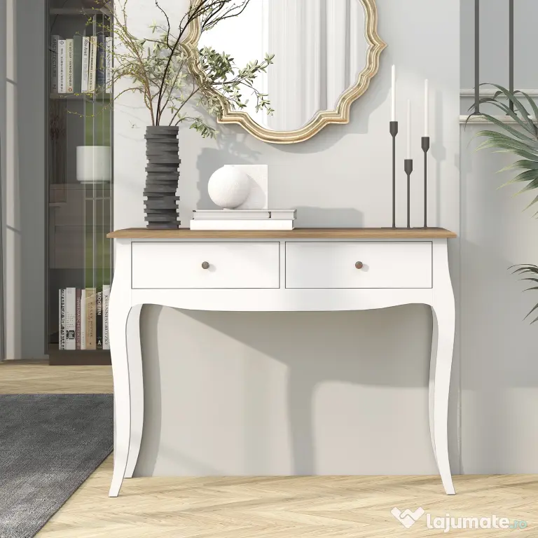 HOMCOM Masă Consolă Modernă cu 2 Sertare, Consolă de Intrare din MDF și PAL, 100x35x76,5 cm, Alb | Aosom Romania