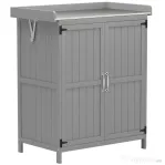 Outsunny Dulap de Exterior, Căsuță pentru Depozitare Unelte cu Raft, din Lemn cu 2 Uși pentru Grădină, Terasă, Gri