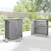 Outsunny Dulap de Exterior, Dulap pentru Ustensile cu Blat din Metal și Raft, Banc de Lucru din Lemn cu 2 Uși pentru Grădină, Terasă, Curte, Gri | Aosom Romania