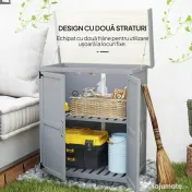 Outsunny Dulap de Exterior, Dulap pentru Ustensile cu Blat din Metal și Raft, Banc de Lucru din Lemn cu 2 Uși pentru Grădină, Terasă, Curte, Gri | Aosom Romania