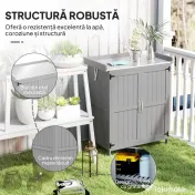 Outsunny Dulap de Exterior, Dulap pentru Ustensile cu Blat din Metal și Raft, Banc de Lucru din Lemn cu 2 Uși pentru Grădină, Terasă, Curte, Gri | Aosom Romania
