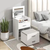 HOMCOM Masă de Machiaj Alb Masă de Toaletă cu Oglindă Rabatabilă, Taburet Detașabil și Lavabil, 50x41.5x75 cm | Aosom Romania