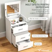 HOMCOM Masă de Machiaj Alb Masă de Toaletă cu Oglindă Rabatabilă, Taburet Detașabil și Lavabil, 50x41.5x75 cm | Aosom Romania