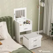 HOMCOM Masă de Machiaj Alb Masă de Toaletă cu Oglindă Rabatabilă, Taburet Detașabil și Lavabil, 50x41.5x75 cm | Aosom Romania
