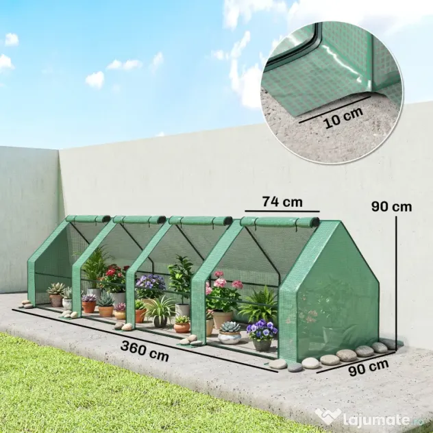 Outsunny Mini Seră Portable Tunel pentru Creșterea Plantelor și Florilor cu Uși Rulabile cu Fermoar, Verde | Aosom Romania