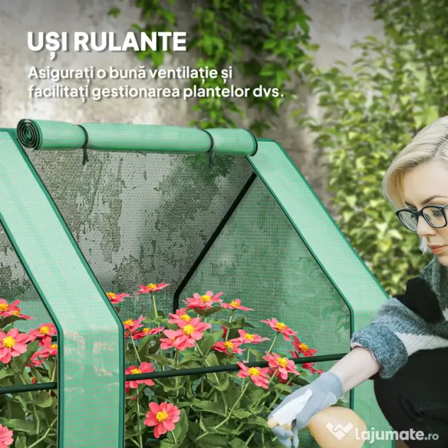 Outsunny Mini Seră Portable Tunel pentru Creșterea Plantelor și Florilor cu Uși Rulabile cu Fermoar, Verde | Aosom Romania