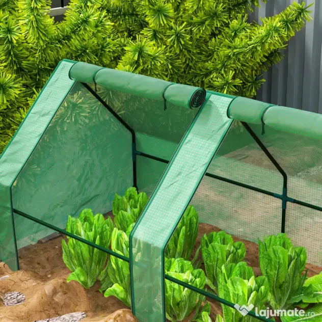 Outsunny Mini Seră Portable Tunel pentru Creșterea Plantelor și Florilor cu Uși Rulabile cu Fermoar, Verde | Aosom Romania