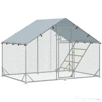 PawHut Coteț pentru Găini cu Copertină Impermeabilă și Rezistentă la UV, 300x200x195 cm, Argintiu | Aosom Romania