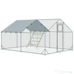 PawHut Spațiu pentru Găini de 12m² pentru 12-18 Animale, cu Acoperiș Impermeabil, Hrănitoare și Stinghie, 3x4x1.9m, Argintiu