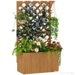 Outsunny Pat de Grădină Ridicat din Lemn cu Spalier și Pergolă 64x33x122 cm | Aosom Romania