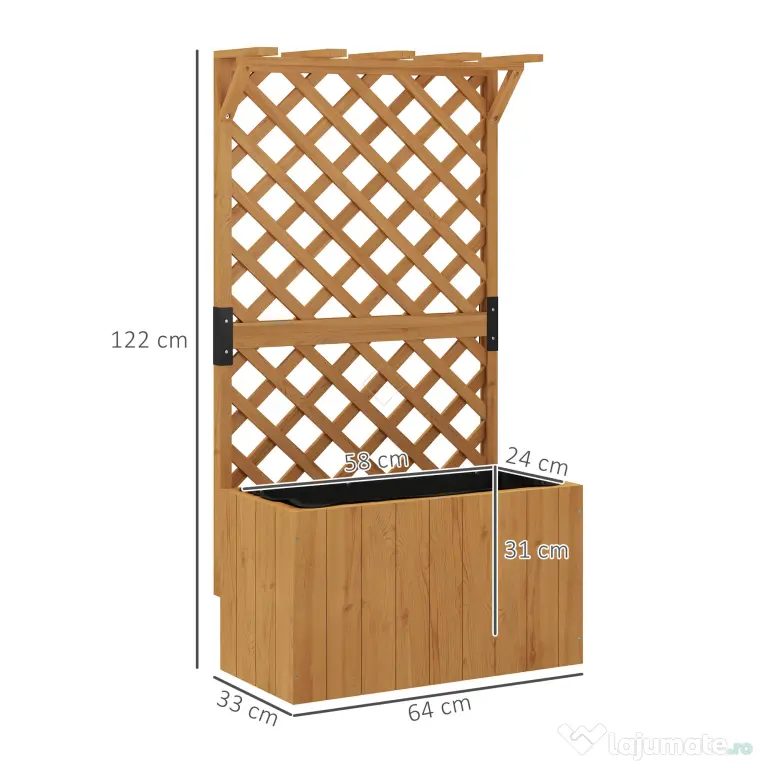 Outsunny Pat de Grădină Ridicat din Lemn cu Spalier și Pergolă 64x33x122 cm | Aosom Romania