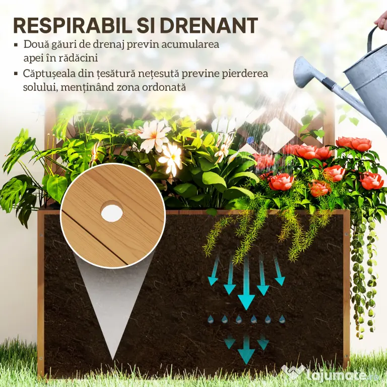 Outsunny Pat de Grădină Ridicat din Lemn cu Spalier și Pergolă 64x33x122 cm | Aosom Romania