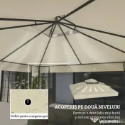 Outsunny Înveliș de Înlocuire pentru Pergolă de Grădină cu Două Niveluri și Orificii de Drenaj, 300x300 cm, Alb Crem | Aosom Romania