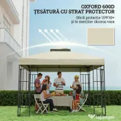 Outsunny Înveliș de Înlocuire pentru Pergolă de Grădină cu Două Niveluri și Orificii de Drenaj, 300x300 cm, Alb Crem | Aosom Romania