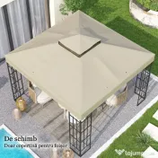 Outsunny Înveliș de Înlocuire pentru Pergolă de Grădină cu Două Niveluri și Orificii de Drenaj, 300x300 cm, Alb Crem | Aosom Romania