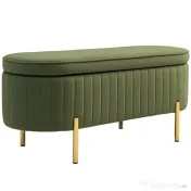 HOMCOM Băncuță Tapițată pentru Dormitor cu Capitonaj Canelat și Picioare Metalice, 108x44x43,5 cm, Verde | Aosom Romania 