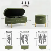 HOMCOM Băncuță Tapițată pentru Dormitor cu Capitonaj Canelat și Picioare Metalice, 108x44x43,5 cm, Verde | Aosom Romania 
