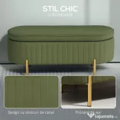 HOMCOM Băncuță Tapițată pentru Dormitor cu Capitonaj Canelat și Picioare Metalice, 108x44x43,5 cm, Verde | Aosom Romania 