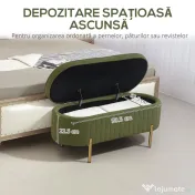 HOMCOM Băncuță Tapițată pentru Dormitor cu Capitonaj Canelat și Picioare Metalice, 108x44x43,5 cm, Verde | Aosom Romania 