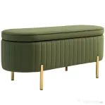 HOMCOM Băncuță Tapițată pentru Dormitor cu Capitonaj Canelat și Picioare Metalice, 108x44x43,5 cm, Verde