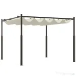 Outsunny Gazebo Pergola 3x3 m cu Acoperiș Retractabil, 8 Șuruburi și 8 Țăruși, din Poliester 180g și Metal, Alb Crem