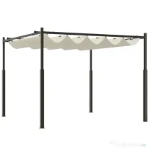 Outsunny Pergolă Pavilion cu Acoperiș Retractabil Rezistent la Apă, Culoare, 298x298x230 cm, Alb Crem | Aosom Romania