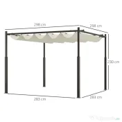Outsunny Pergolă Pavilion cu Acoperiș Retractabil Rezistent la Apă, Culoare, 298x298x230 cm, Alb Crem | Aosom Romania 