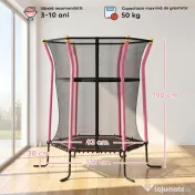 HOMCOM Trambulină Elastică pentru Copii 3-10 Ani cu Intrare cu Fermoar și Bare Căptușite, Ø163,5x190 cm, Roz | Aosom Romania 