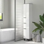 HOMCOM Coloană de Baie Modernă cu Sertar, 2 Dulapuri, 2 Uși și Rafturi Reglabile, Mobilier de Baie, 34x34x190 cm, Alb | Aosom Romania 