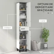 HOMCOM Coloană de Baie Modernă cu Sertar, 2 Dulapuri, 2 Uși și Rafturi Reglabile, Mobilier de Baie, 34x34x190 cm, Alb | Aosom Romania 