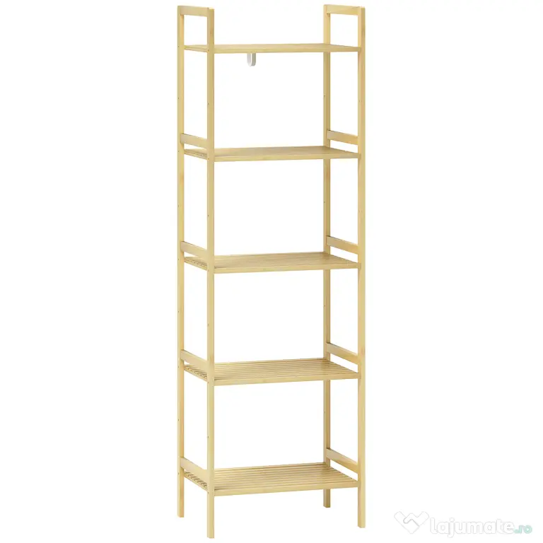 HOMCOM Raft de Depozitare pentru Baie cu 5 Niveluri, 43,5x31,5x142 cm, Lemn Natural | Aosom Romania