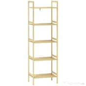 HOMCOM Raft de Depozitare pentru Baie cu 5 Niveluri, 43,5x31,5x142 cm, Lemn Natural | Aosom Romania 