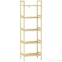 HOMCOM Raft de Depozitare pentru Baie cu 5 Niveluri, 43,5x31,5x142 cm, Lemn Natural | Aosom Romania