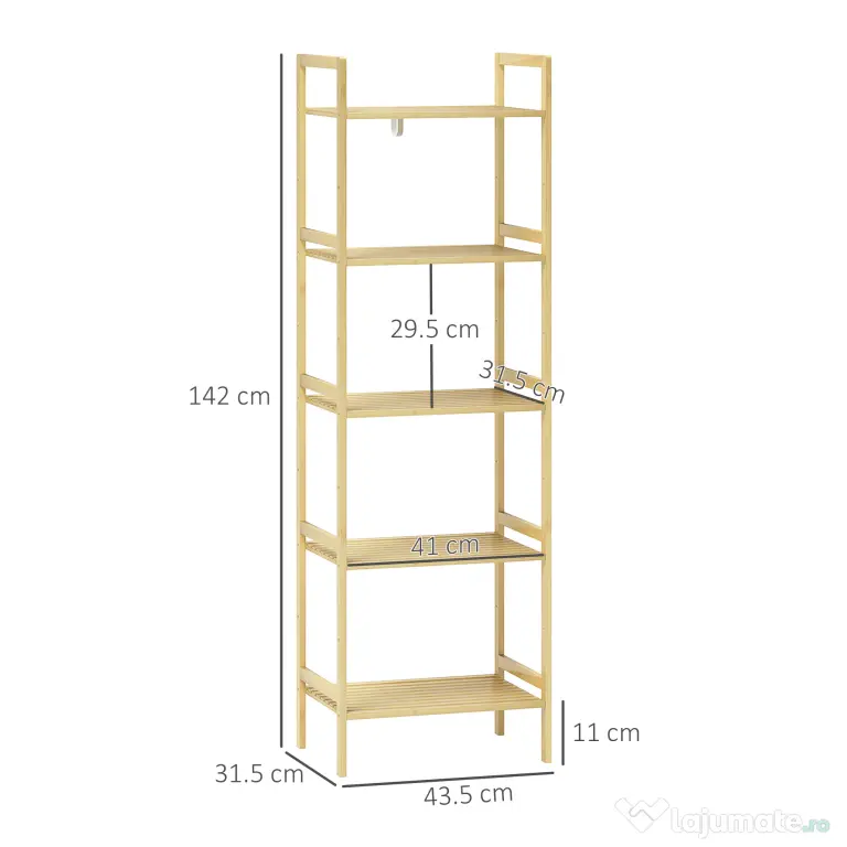 HOMCOM Raft de Depozitare pentru Baie cu 5 Niveluri, 43,5x31,5x142 cm, Lemn Natural | Aosom Romania