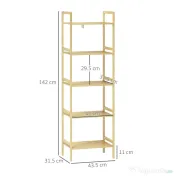 HOMCOM Raft de Depozitare pentru Baie cu 5 Niveluri, 43,5x31,5x142 cm, Lemn Natural | Aosom Romania 