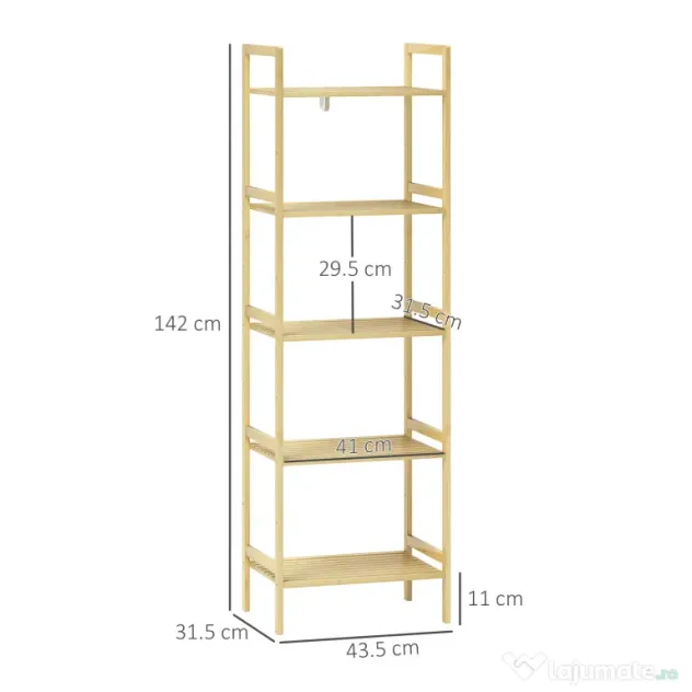 HOMCOM Raft de Depozitare pentru Baie cu 5 Niveluri, 43,5x31,5x142 cm, Lemn Natural | Aosom Romania