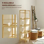 HOMCOM Raft de Depozitare pentru Baie cu 5 Niveluri, 43,5x31,5x142 cm, Lemn Natural | Aosom Romania 