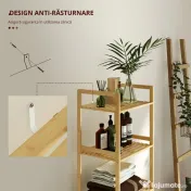 HOMCOM Raft de Depozitare pentru Baie cu 5 Niveluri, 43,5x31,5x142 cm, Lemn Natural | Aosom Romania 