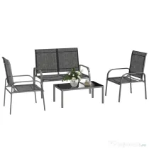 Outsunny Set de Grădină 4 Piese cu Măsuță, 2 Scaune și Canapea cu Spătar Reglabil, din Oțel și Textilen Negru