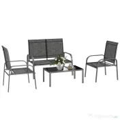 Outsunny Set de Mobilier de Grădină din 4 Piese cu Canapea, 2 Scaune și Masă de Cafea, 108x66x86 cm, Negru | Aosom Romania 