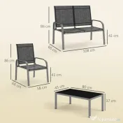 Outsunny Set de Mobilier de Grădină din 4 Piese cu Canapea, 2 Scaune și Masă de Cafea, 108x66x86 cm, Negru | Aosom Romania 