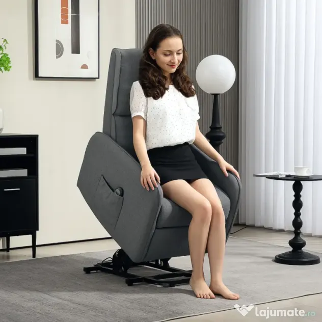 HOMCOM Fotoliu Electric Rabatabil cu Telecomandă, Suport pentru Picioare și Buzunar Lateral, 62x86,5x98 cm, Gri Cărbune | Aosom Romania