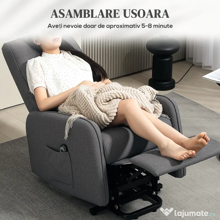 HOMCOM Fotoliu Electric Rabatabil cu Telecomandă, Suport pentru Picioare și Buzunar Lateral, 62x86,5x98 cm, Gri Cărbune | Aosom Romania