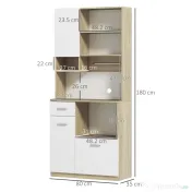 HOMCOM Bufet Înalt de Bucătărie cu Sertar, 3 Dulapuri și 4 Compartimente Deschise, 80x35x180 cm, Alb | Aosom Romania