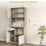 HOMCOM Bufet Înalt de Bucătărie cu Sertar, 3 Dulapuri și 4 Compartimente Deschise, 80x35x180 cm, Alb | Aosom Romania